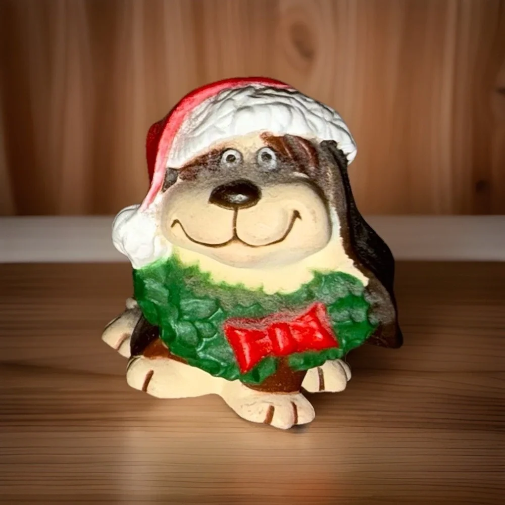 VTG‎ Hallmark Merry Miniature Sebastian Dog w/ Christmas Wreath 1986